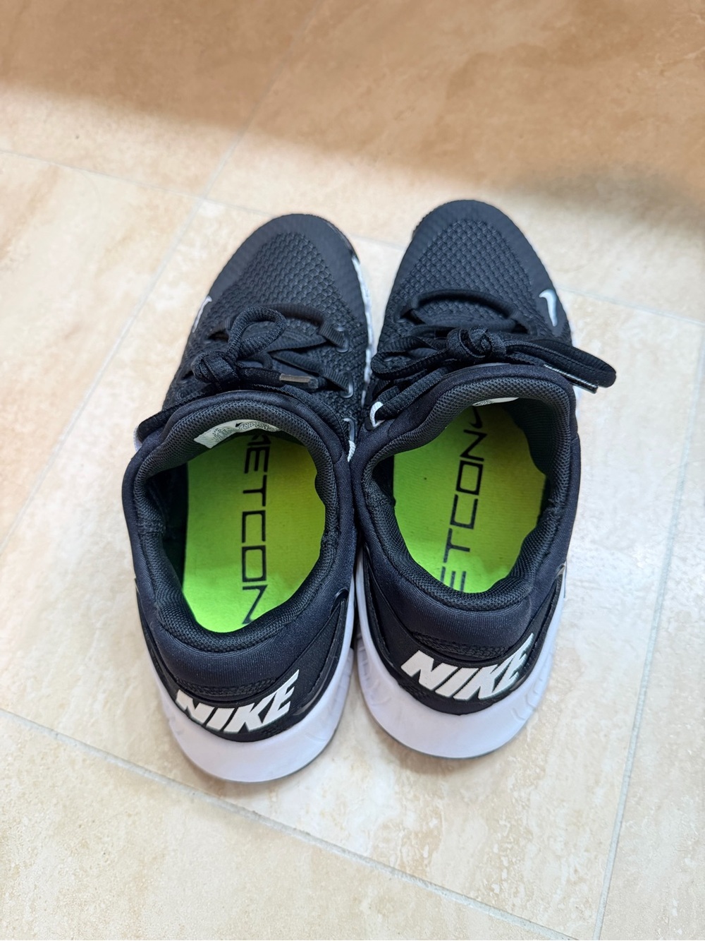 Nike Metcon Black Mesh Athletic Shoes with Neon Green Insoles